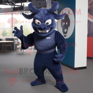 Navy Devil mascot costume character dressed with a Jeggings and Beanies