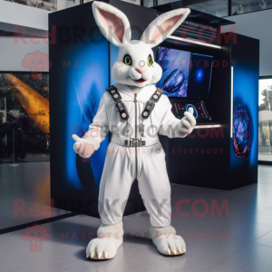 White Rabbit mascot costume character dressed with a Jumpsuit and Bracelets