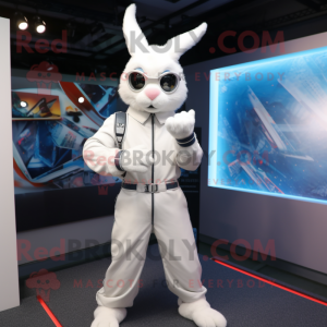 White Rabbit mascot costume character dressed with a Jumpsuit and Bracelets