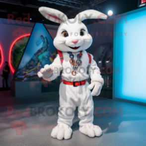 White Rabbit mascot costume character dressed with a Jumpsuit and Bracelets