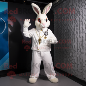 White Rabbit mascot costume character dressed with a Jumpsuit and Bracelets