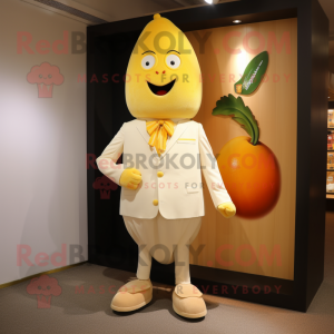 Cream Mango mascot costume character dressed with a Culottes and Cufflinks