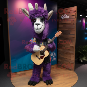Purple Llama mascot costume character dressed with a Bootcut Jeans and Headbands