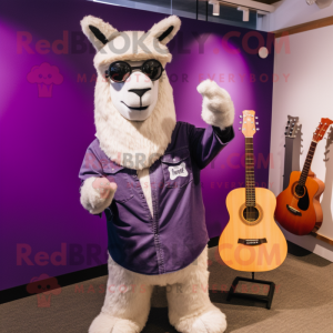 Purple Llama mascot costume character dressed with a Bootcut Jeans and Headbands