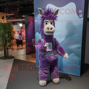 Purple Llama mascot costume character dressed with a Bootcut Jeans and Headbands