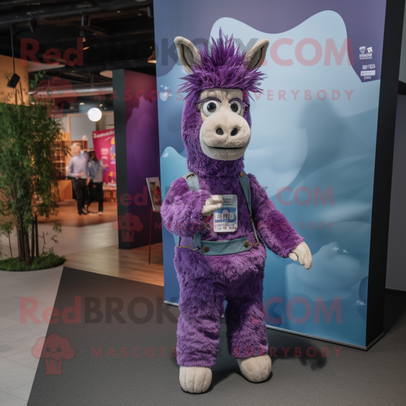 Purple Llama mascot costume character dressed with a Bootcut Jeans and Headbands Purple Llama mascot costume character dressed with a Bootcut Jeans and Headbands