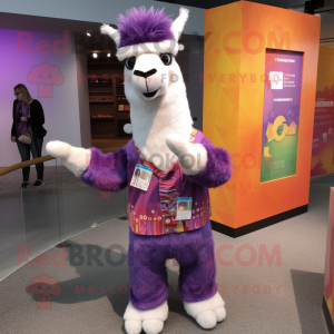 Purple Llama mascot costume character dressed with a Bootcut Jeans and Headbands