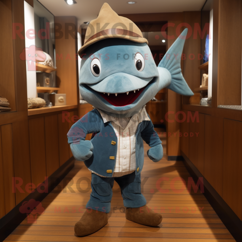nan Swordfish mascot costume character dressed with a Corduroy Pants and Cufflinks nan Swordfish mascot costume character dressed with a Corduroy Pants and Cufflinks