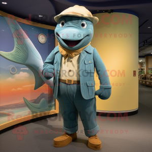 nan Swordfish mascot costume character dressed with a Corduroy Pants and Cufflinks