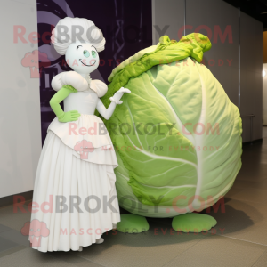 White Cabbage mascot costume character dressed with a Evening Gown and Watches