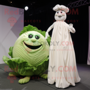 White Cabbage mascot costume character dressed with a Evening Gown and Watches