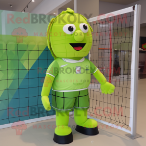 Lime Green Volleyball Net mascot costume character dressed with a Overalls and Ties