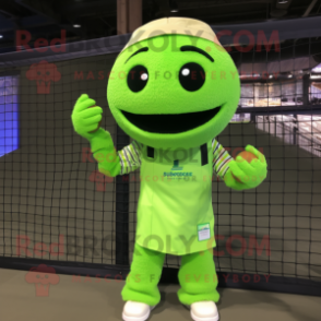 Lime Green Volleyball Net mascot costume character dressed with a Overalls and Ties