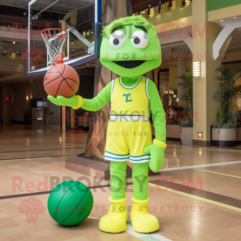 Lime Green Volleyball Net mascot costume character dressed with a Overalls and Ties Lime Green Volleyball Net mascot costume character dressed with a Overalls and Ties