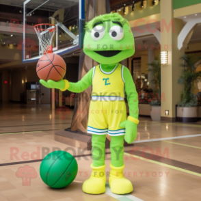 Lime Green Volleyball Net mascot costume character dressed with a Overalls and Ties