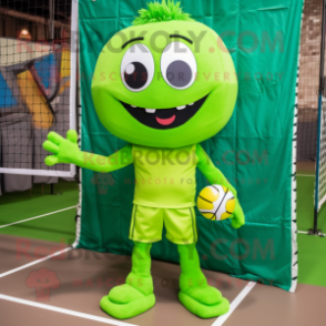 Lime Green Volleyball Net mascot costume character dressed with a Overalls and Ties