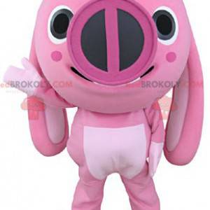 Mascotte de cochon d'animal rose avec de grandes oreilles -