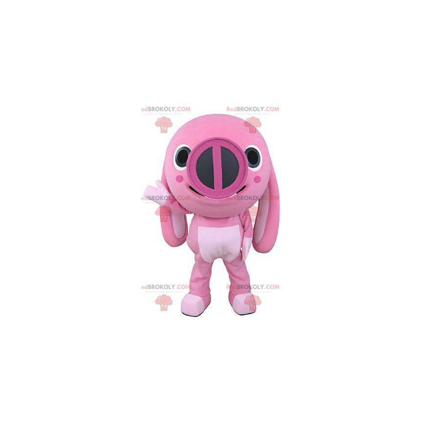 Animal porco mascote rosa com orelhas grandes - Redbrokoly.com