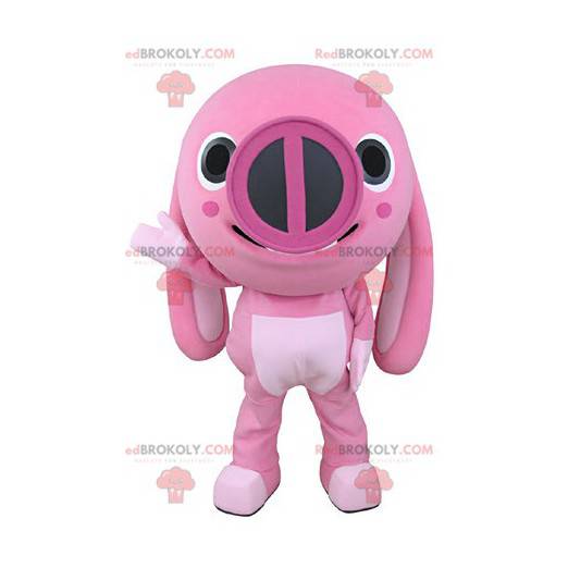 Roze dierlijk varken mascotte met grote oren - Redbrokoly.com