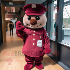 Maroon Soldier mascot costume character dressed with a Parka and Ties