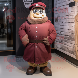 Maroon Soldier mascot costume character dressed with a Parka and Ties