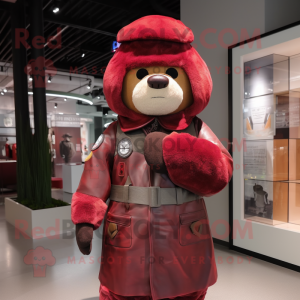 Maroon Soldier mascot costume character dressed with a Parka and Ties