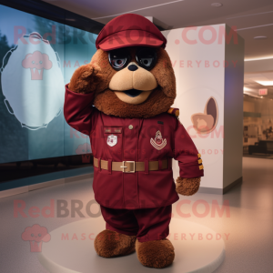 Maroon Soldier mascot costume character dressed with a Parka and Ties