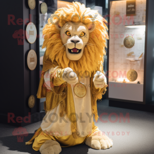 Gold Lion maskot kostume...