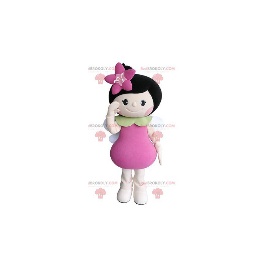 Mascot brunette girl with wings and a flower - Redbrokoly.com