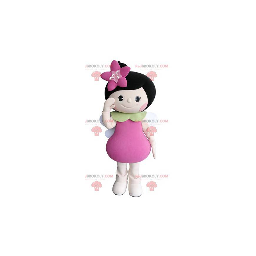 Maskottchen Brünette Mädchen mit Flügeln und einer Blume - Maskottchen Brünette Mädchen mit Flügeln und einer Blume -