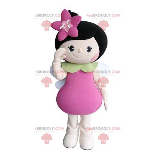 Mascot brunette pige med vinger og en blomst - Redbrokoly.com