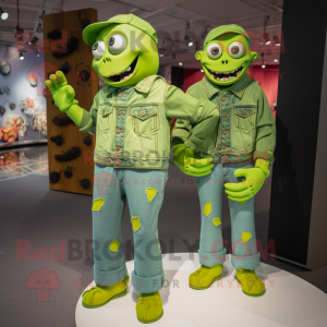 Lime Green Graveyard mascot costume character dressed with a Boyfriend Jeans and Cufflinks