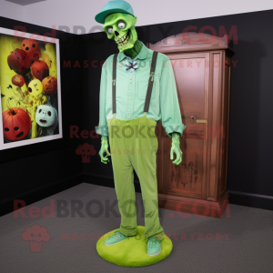 Lime Green Graveyard mascot costume character dressed with a Boyfriend Jeans and Cufflinks