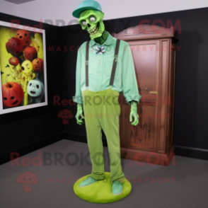 Lime Green Graveyard mascot costume character dressed with a Boyfriend Jeans and Cufflinks