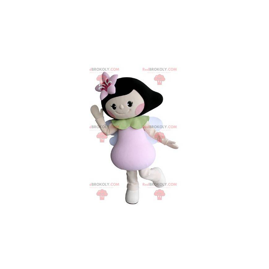 Mascot brunette girl with wings and a flower - Redbrokoly.com