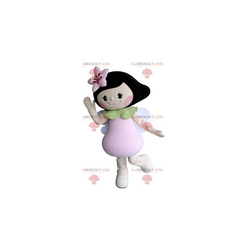 Maskottchen Brünette Mädchen mit Flügeln und einer Blume - Maskottchen Brünette Mädchen mit Flügeln und einer Blume -