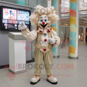 Beige Clown mascot costume character dressed with a Blouse and Smartwatches