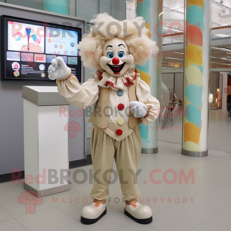 Beige Clown mascot costume character dressed with a Blouse and Smartwatches Beige Clown mascot costume character dressed with a Blouse and Smartwatches