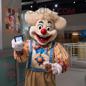 Beige Clown mascot costume character dressed with a Blouse and Smartwatches