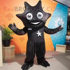 Black Starfish mascot costume character dressed with a Tank Top and Headbands