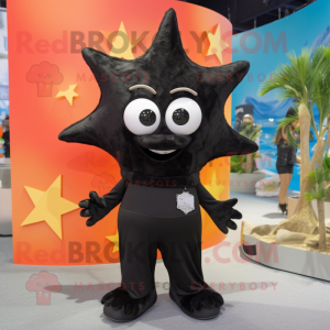 Black Starfish mascot costume character dressed with a Tank Top and Headbands