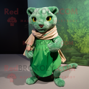 Green Jaguarundi mascot costume character dressed with a Skirt and Scarf clips