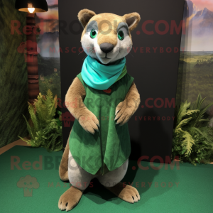 Green Jaguarundi mascot costume character dressed with a Skirt and Scarf clips