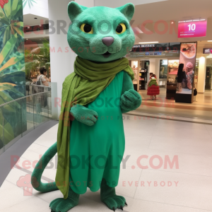 Green Jaguarundi mascot costume character dressed with a Skirt and Scarf clips