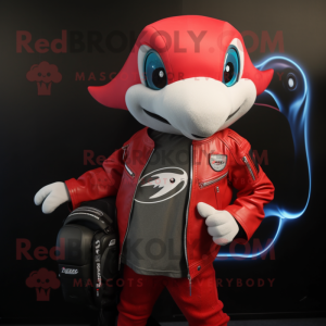 Red Dolphin maskot kostume...