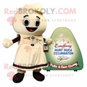Cream Phone mascot costume character dressed with a Evening Gown and Backpacks
