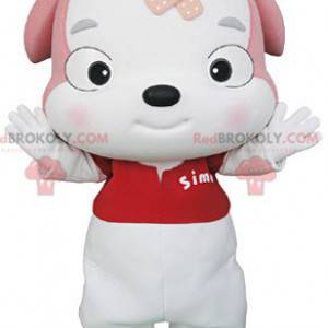 Witte en roze hond puppy mascotte - Redbrokoly.com