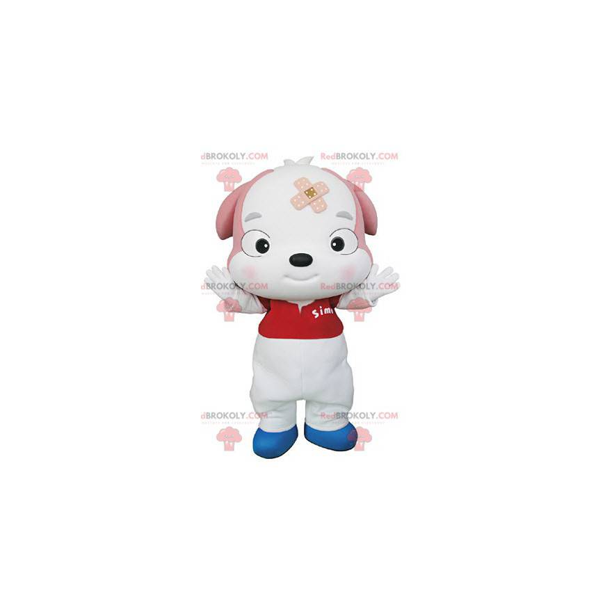Biały i różowy pies maskotka szczeniak - Redbrokoly.com