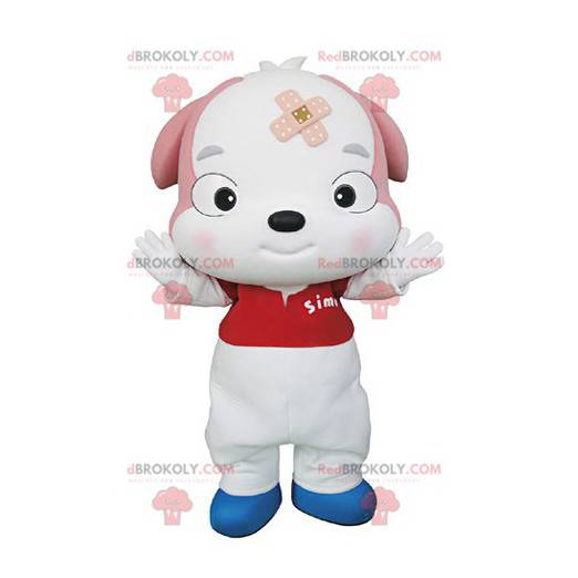 Witte en roze hond puppy mascotte - Redbrokoly.com
