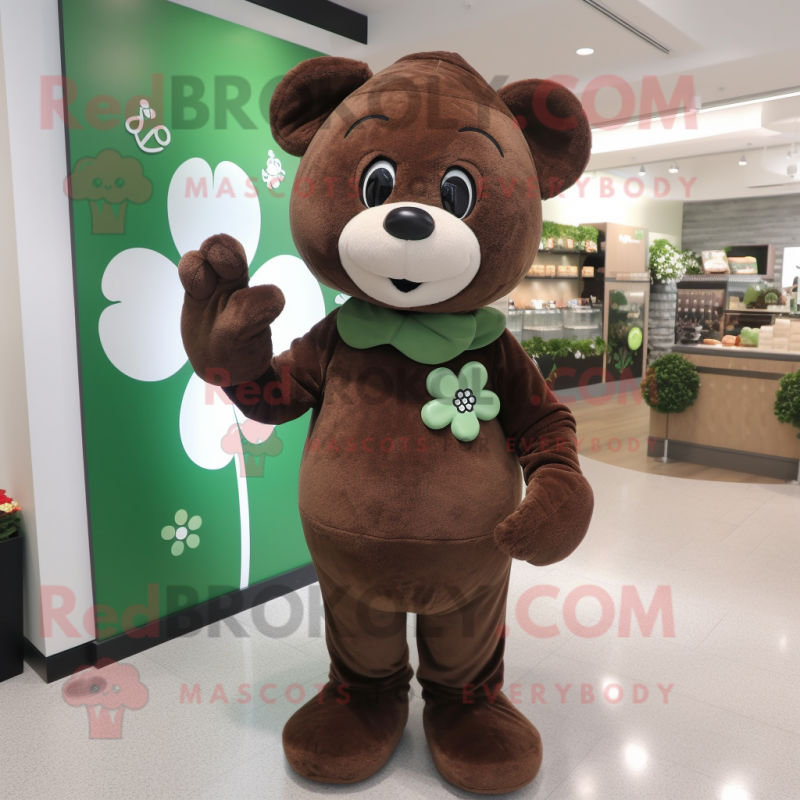 Brown Four Leaf Clover mascot costume character dressed with a Henley Tee and Gloves Brown Four Leaf Clover mascot costume character dressed with a Henley Tee and Gloves